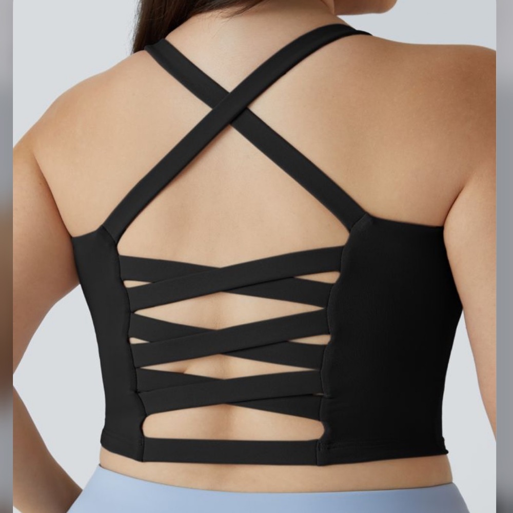 Black Halara Strappy Back Bralette or Crop Tank
